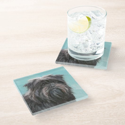 アフェンピ絵画ンシャーの – かわいいオリジナルドッグアート ガラスコースター (アングル)