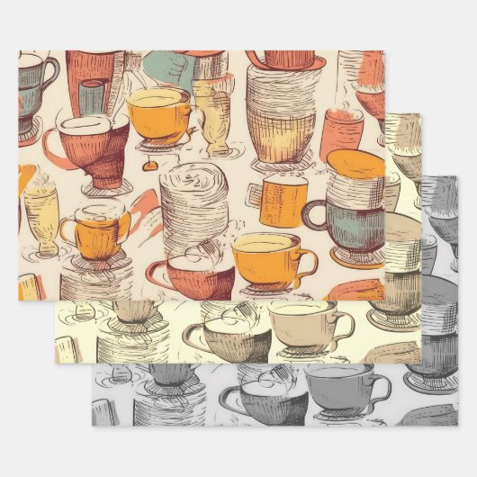 アフォガトコーヒーエフエメラのコラージュパターン ラッピングペーパーシート (セット)