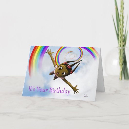 アフカラフルリカ系アメリカンガールレインボー誕生日 カード (正面)