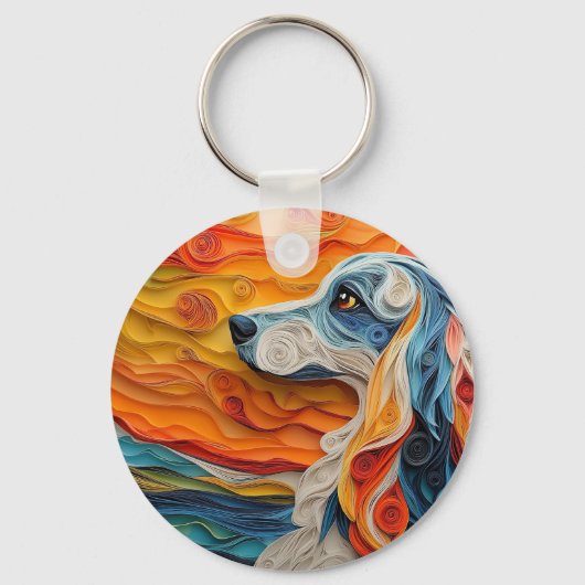 アフガカラフルンハウンドドッグポートレート キーホルダー (正面)