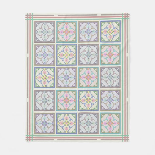 アフガニのタイルは-パステル調の変化を縞で飾り、 フリースブランケット (正面)