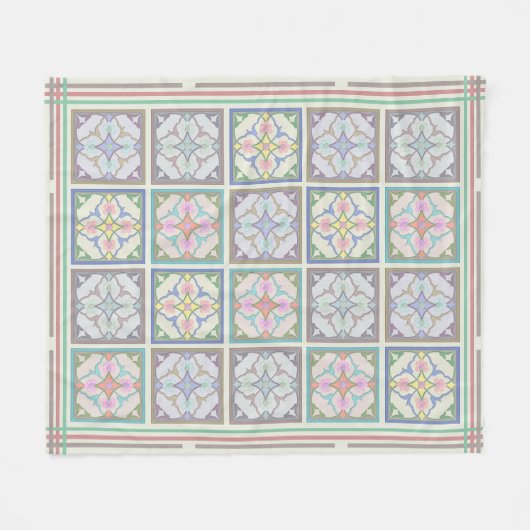 アフガニのタイルは-パステル調の変化を縞で飾り、 フリースブランケット (正面(横))