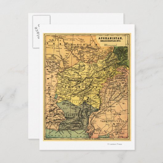 アフガニスタンとその周辺国の地図 ポストカード (正面/裏面)
