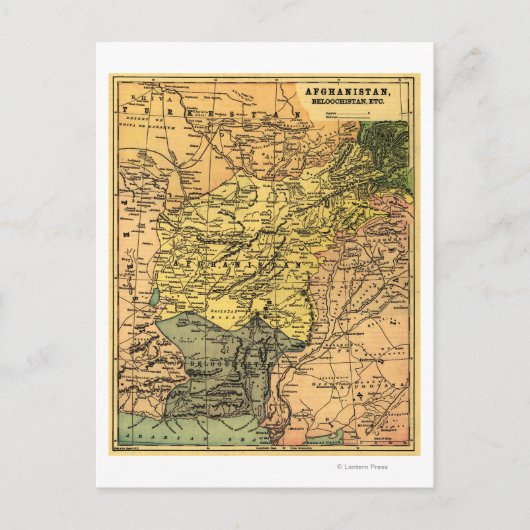 アフガニスタンとその周辺国の地図 ポストカード (正面)