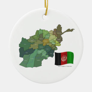 アフガニスタンの地図そして旗 セラミックオーナメント