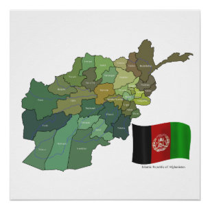 アフガニスタンの地図そして旗 ポスター