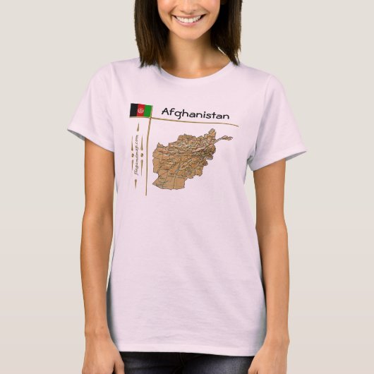 アフガニスタンの地図+国旗+タイトルTシャツ Tシャツ (正面)