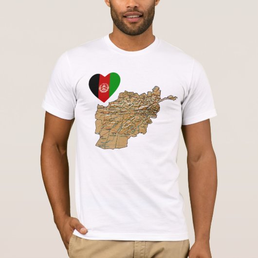 アフガニスタンの旗のハートおよび地図のTシャツ Tシャツ (正面)