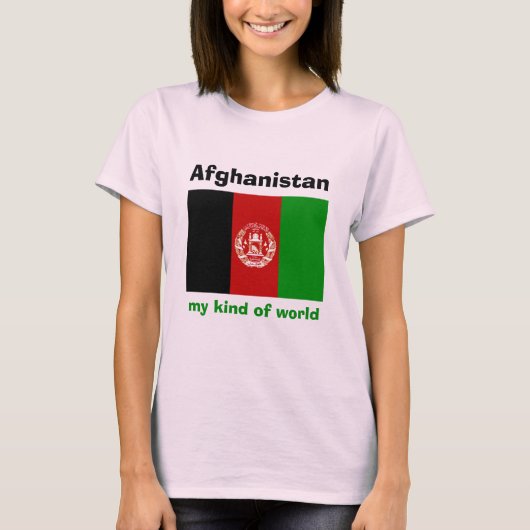 アフガニスタンの旗+地図+テキストTシャツ Tシャツ (正面)