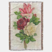 アフガニスタンヴィンテージのレースおよびバラ スローブランケット (正面縦)