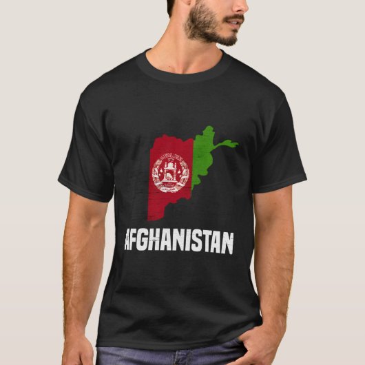 アフガニスタン国旗の国の地図の概要 Tシャツ (正面)