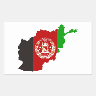 アフガニスタン国旗地図形シルエット 長方形シール