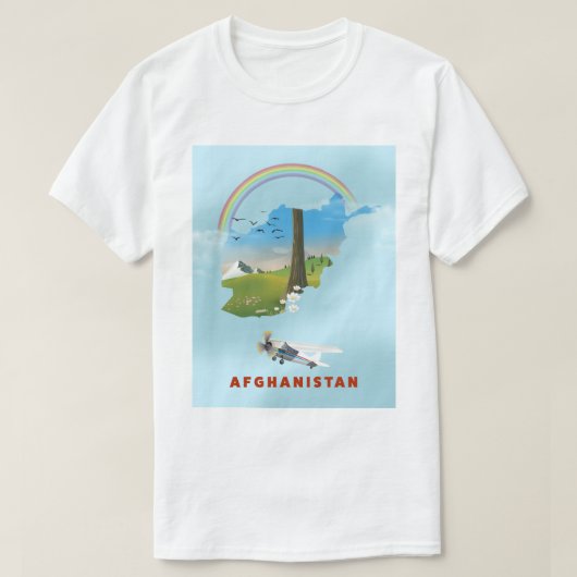 アフガニスタン地図と風景の旅行ポスター Tシャツ (デザイン正面)