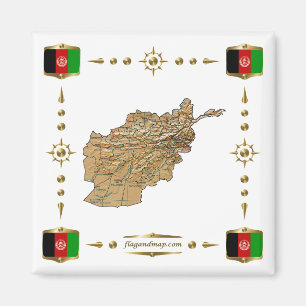 アフガニスタン地図+フラグ磁石 マグネット