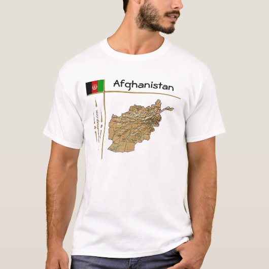 アフガニスタン地図＋国旗＋タイトルTシャツ Tシャツ (正面)