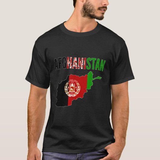 アフガニスタン・アフガニスタン国地図の国旗 Tシャツ (正面)
