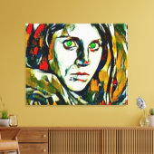 アフガンガールウィズグリーンアイズ抽象芸術油 キャンバスプリント (インサイチュ (リビング))