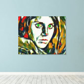 アフガンガールウィズグリーンアイズ抽象芸術油 キャンバスプリント (インサイチュ (ウッドフロア))