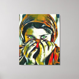 アフガンガールウィズグリーンアイズ油ポートレート キャンバスプリント