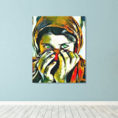 アフガンガールウィズグリーンアイズ油ポートレート キャンバスプリント (インサイチュ (ウッドフロア))