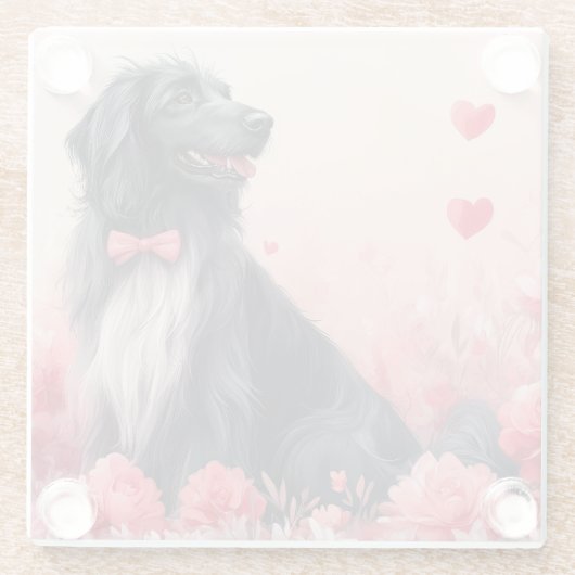 アフガンハウンドとバラ – バレンタインデー ガラスコースター (裏面)