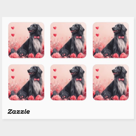 アフガンハウンドとバラ – バレンタインデー スクエアシール (シート)