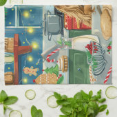 アフガンハウンドのクリスマスお菓子作り: 祝祭のクリスマス キッチンタオル (折り畳み)