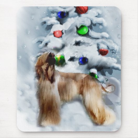 アフガンハウンドのクリスマスプレゼント マウスパッド (正面)