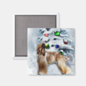 アフガンハウンドのクリスマスプレゼント マグネット (正面/裏面)