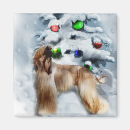 アフガンハウンドのクリスマスプレゼント マグネット