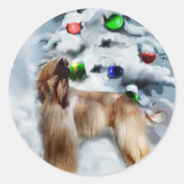アフガンハウンドのクリスマスプレゼント ラウンドシール