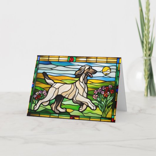 アフガンハウンドのステンドグラス カード (正面)