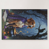 アフガンハウンドの犬のウィズミカルなハロウィンの絵画 ジグソーパズル (横)
