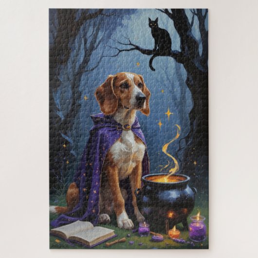 アフガンハウンドの犬のウィズミカルなハロウィンの絵画 ジグソーパズル (縦)