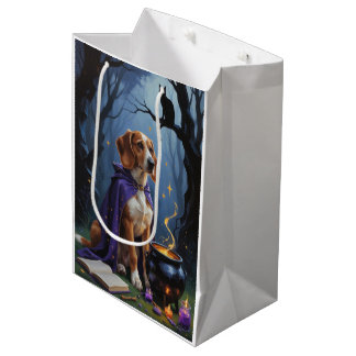 アフガンハウンドの犬のウィズミカルなハロウィンの絵画 ミディアムペーパーバッグ