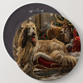 アフガンハウンドの犬のクリスマスのお祭り 缶バッジ (正面&裏面)
