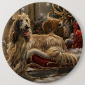 アフガンハウンドの犬のクリスマスのお祭り 缶バッジ (正面)