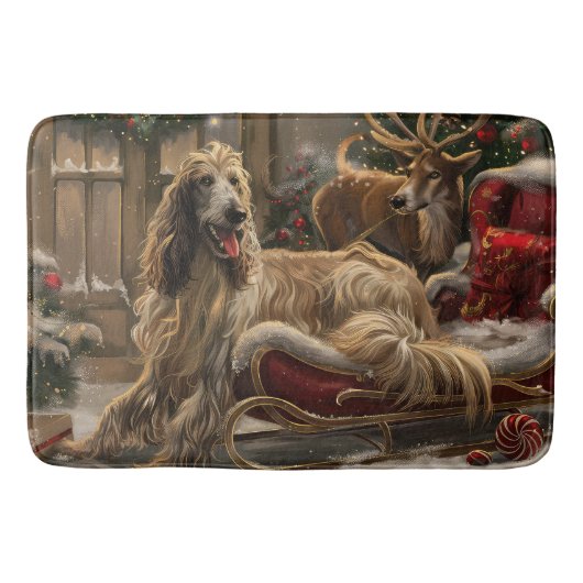 アフガンハウンドの犬のクリスマス  バスマット (正面)