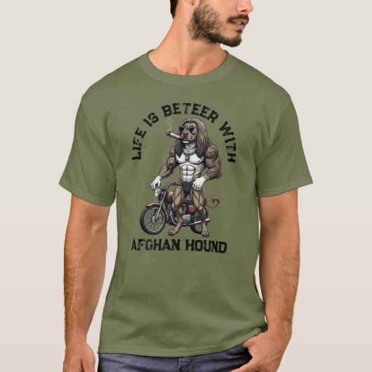 アフガンハウンドの犬、筋肉質、タトゥー入り、ボディビルダー Tシャツ (正面)
