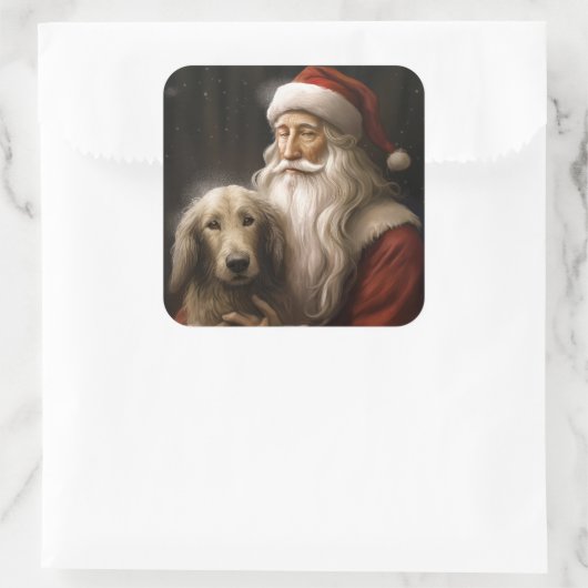 アフガンハウンドウィズサンタクロースフェスティバルクリスマス スクエアシール (バッグ)