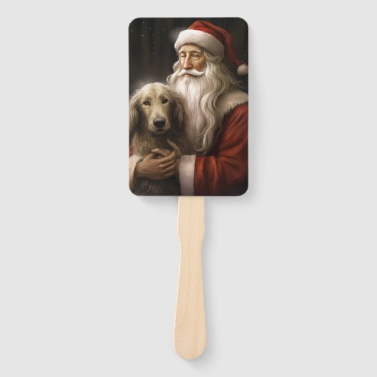 アフガンハウンドウィズサンタクロースフェスティバルクリスマス ハンドファン (正面)