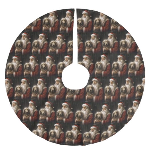 アフガンハウンドウィズサンタクロースフェスティバルクリスマス ブラッシュドポリエステルツリースカート (正面)