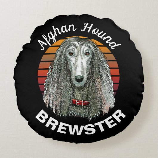 アフガンハウンドカスタムーラウンドピロー ラウンドクッション (正面)