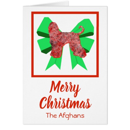 アフガンハウンドクリスマスドッグ&グリーンボウカード (正面)