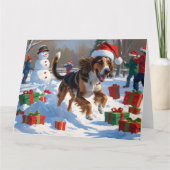 アフガンハウンドクリスマスフェスティバルスノーシーン カード (正面)