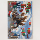 アフガンハウンドクリスマスフェスティバルスノーシーン ジグソーパズル (縦)