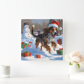 アフガンハウンドクリスマスフェスティバルスノーシーン スクエア壁時計 (ホーム)