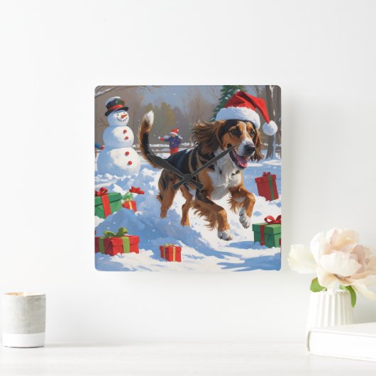 アフガンハウンドクリスマスフェスティバルスノーシーン スクエア壁時計 (ホーム)