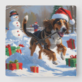 アフガンハウンドクリスマスフェスティバルスノーシーン スクエア壁時計 (正面)