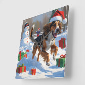 アフガンハウンドクリスマスフェスティバルスノーシーン スクエア壁時計 (傾斜)